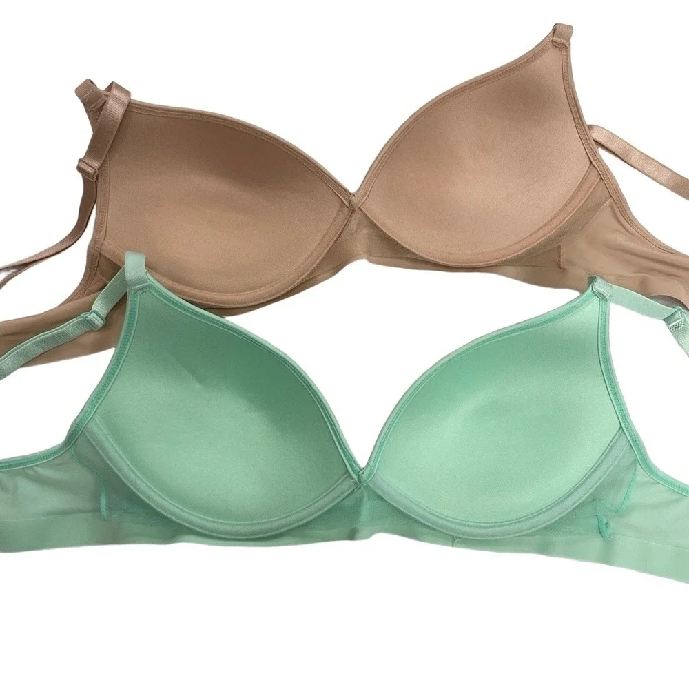 2 STRM LINE Nude + Mint‎ Green Underwire Free Padded Seamless Wireless Bra 36B